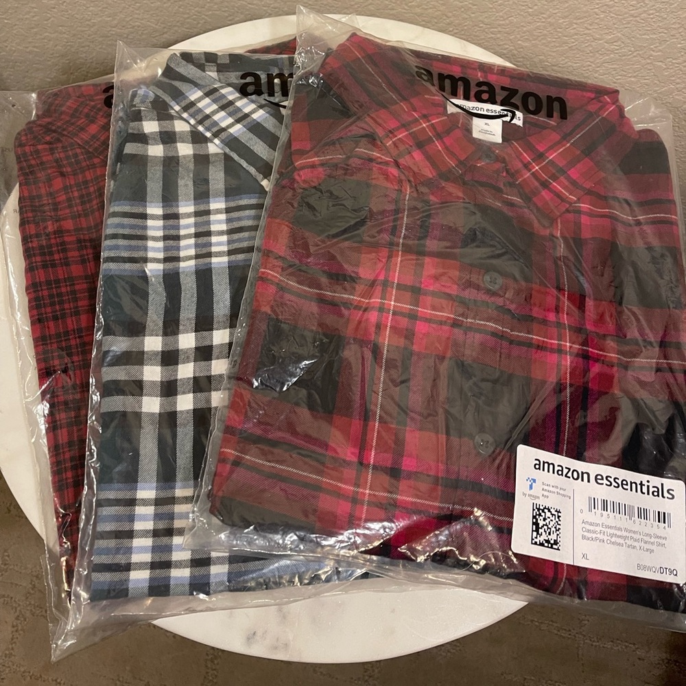 Bundle of 3 Amazon Essentials Classic Fit Lightweight Flannels